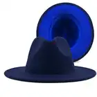 Фетровая шляпа унисекс, тёмно-синяя Федора с пряжкой, с тонким ремнем, с красной шерстью, L XL, для мужчин и женщин