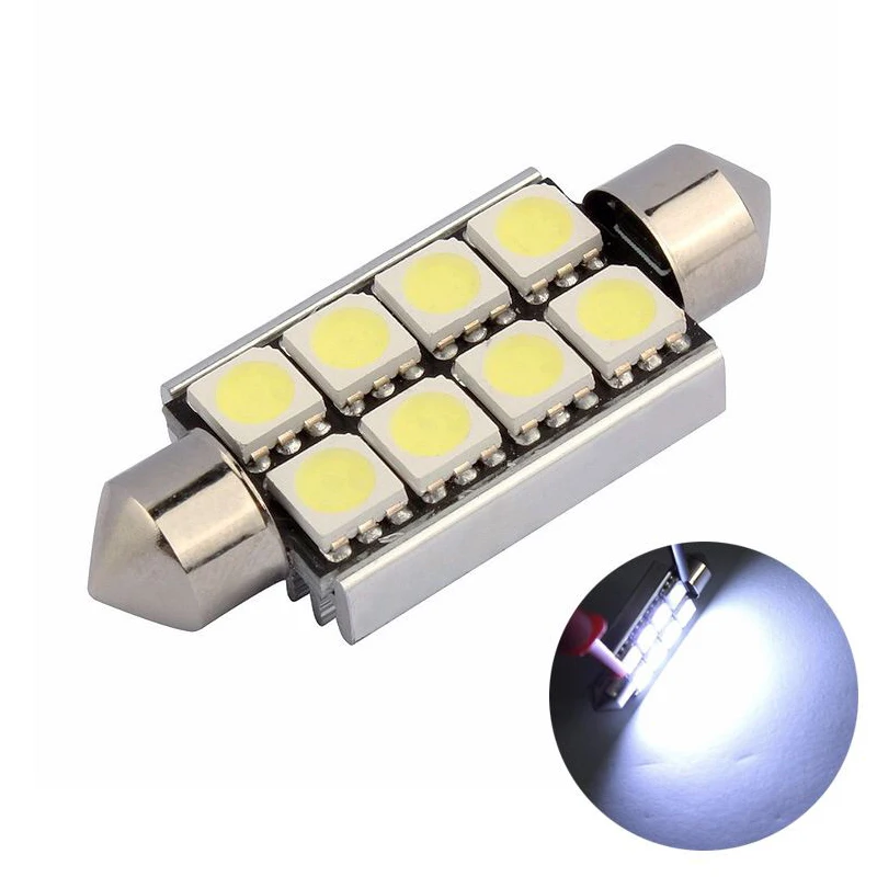6 шт. Высокое качество 41 мм 8 SMD 5050 Светодиодный чисто белый купол гирлянда CANBUS ОШИБОК интерьер Авто светильник 12 В