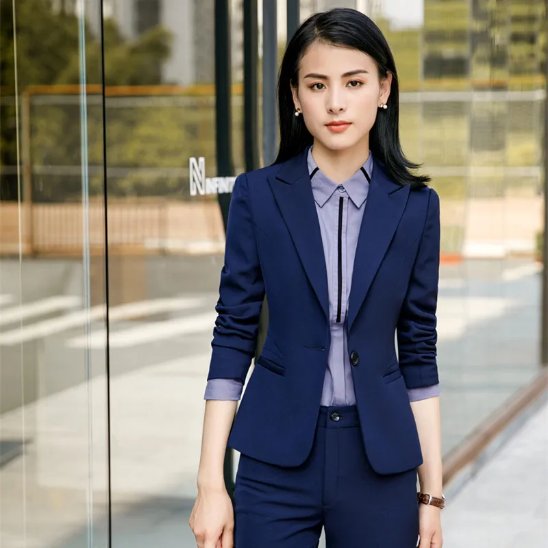 

New Style Autumn Spring Business Ladies Uniform Pant Suits For Women Office Blazer Sets 2 Pieces With Trouser Plus Size