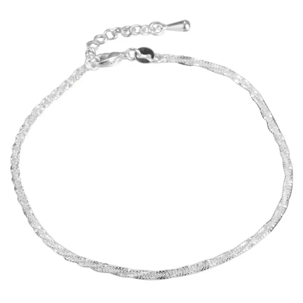

80% Hot Sale Simple Silver Plated Twist Anklet Foot Chain Essential Anklets Bracelet for Foot Jewelry Silver Female Leg Chain