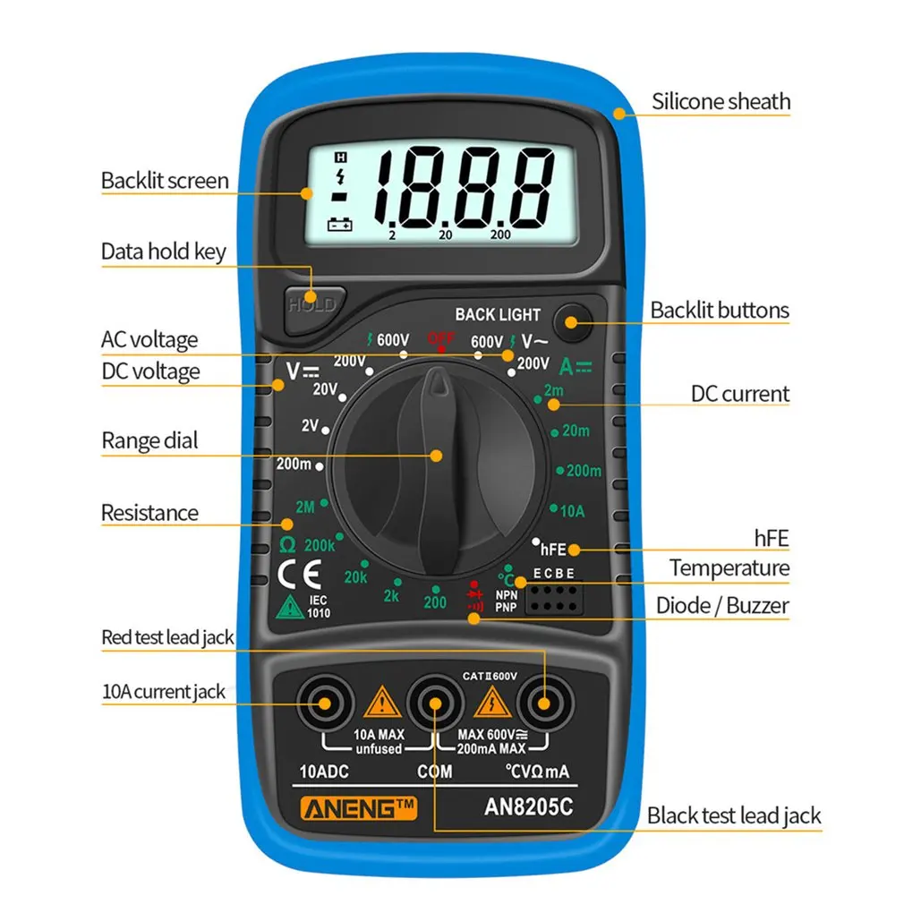 Мультиметр Многофункциональный цифровой с ЖК-дисплеем и подсветкой - купить по