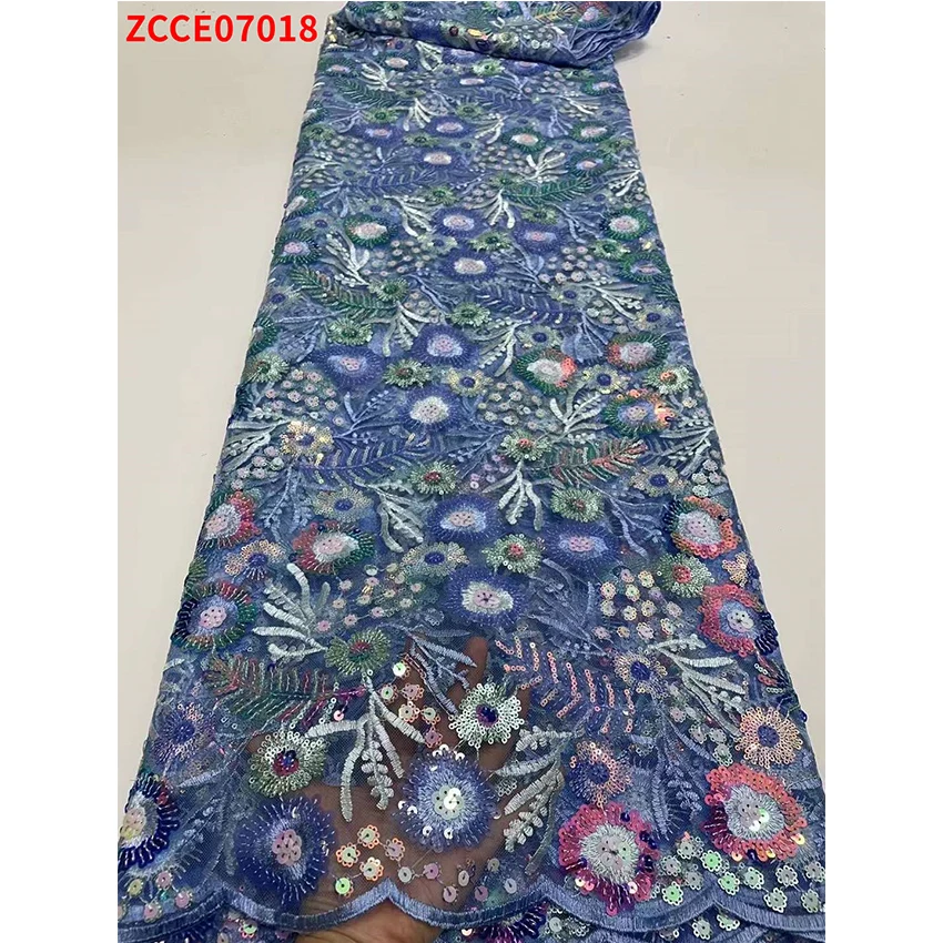 

Elegant African Fashion Apparel Bead Sequins Bridal Wedding dress fabric Gorgeous Nigerian Mesh Tulle Lace Cloth ZCHE07012