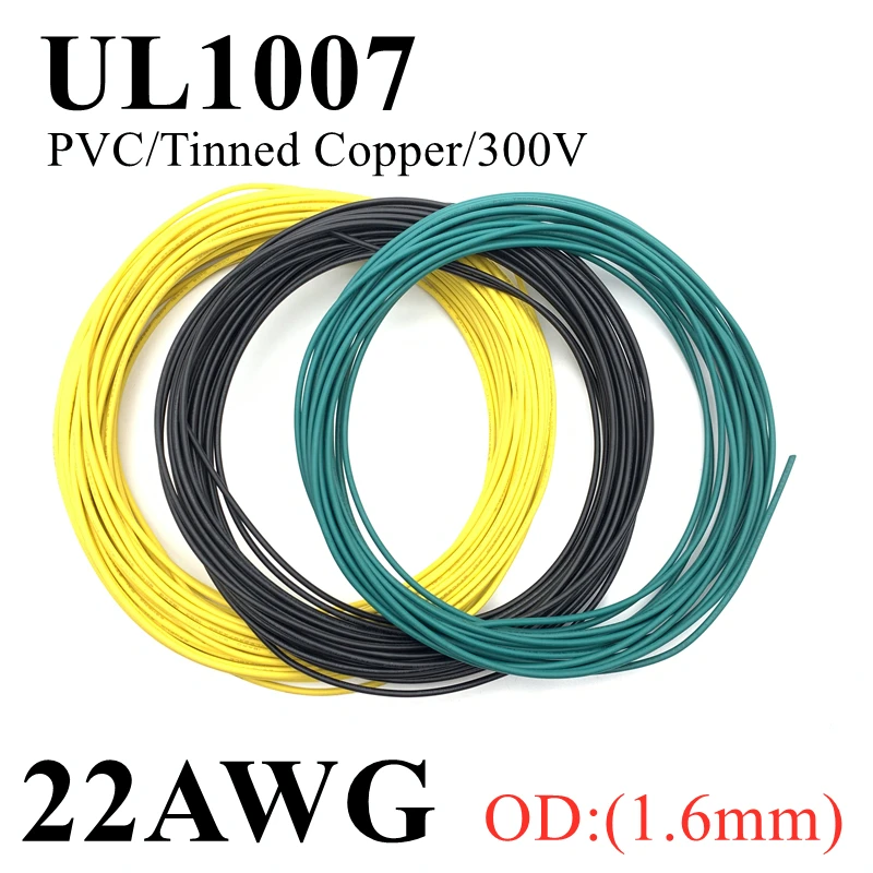 

UL1007 1M Electronic Wire 22AWG Copper Cable OD 1.6mm PVC Insulated Wire Lamp Lighting Cable Cord LED DIY Line Multicolor 300V
