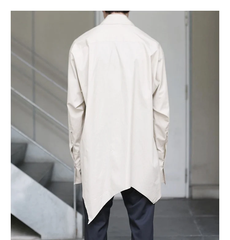 Черная свободная Асимметричная Большая рубашка с двойным воротником Мужская