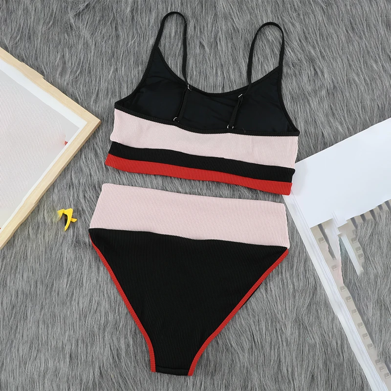 

2021 New Swimsuit Women High Waist Bikini Patchwork Bathing Suit Push Up Swimwear Women 2 Pieces Sexy Bikini Set Beach Wear