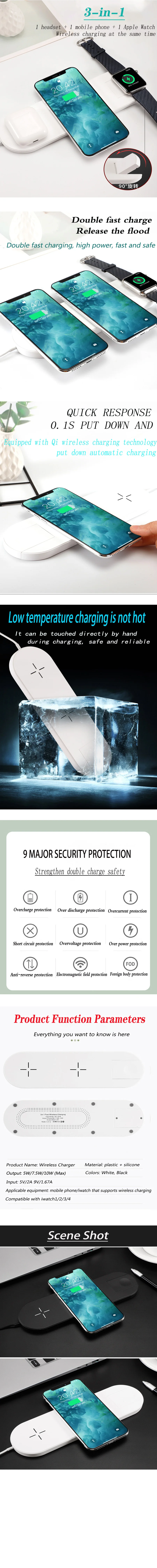 BSYDZKJGS Беспроводное зарядное устройство для iPhone X XS MAX XR 8 быстрая Беспроводная Полная нагрузка 3 в 1 Зарядная площадка для Airpods Apple Watch 4 3