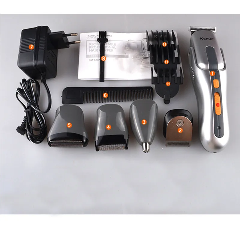 

kemei Hair Trimmer KM-680A rechargeable Hair Clipper 5 in 1 body hair remover reciprocating shaver beard trimmer nose trimmer