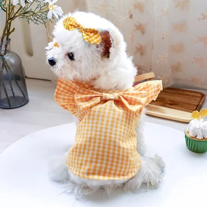 XS-XL Pet Clothing Back Bow Spring Summer Cute Dog Clothes Pet Princess Clothes Grid Dress Plaid Dress