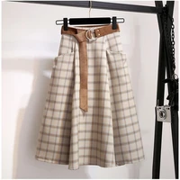 plaid vintage warm thick winter high waist women skirts female autumn plus size a line long girls skirt 2019 brown elegant skirt