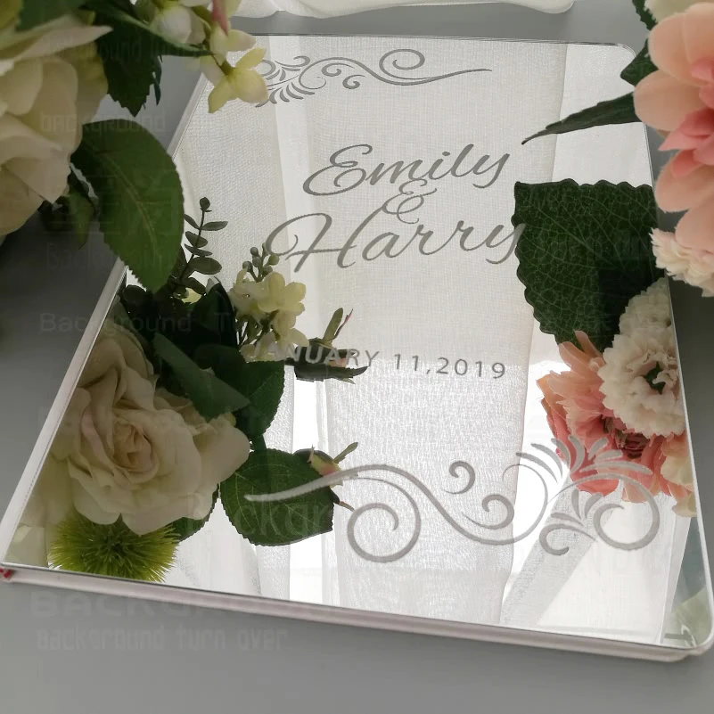 Guest Book Wedding Personalized Guestbook Signature Decor Engrave Carve Mirror Customized Names Date Cover Gift Rustic G018 | Дом и сад