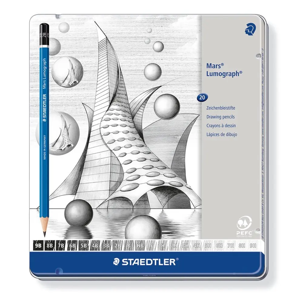 Деревянный карандаш Staedtler Mars Lumograph для рисования на голубом цилиндре (100