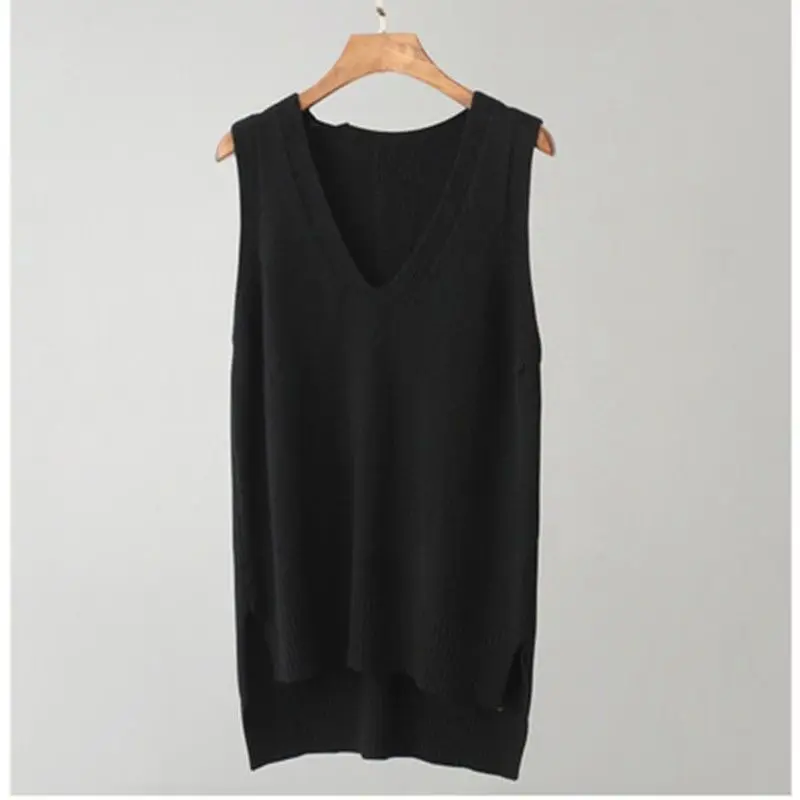 

Woman Sweaters 2021 Women Clothing V-Neck Knitted Vest Waistcoat Loose Mid-Length Pullover Female Sweaters Pull Winter