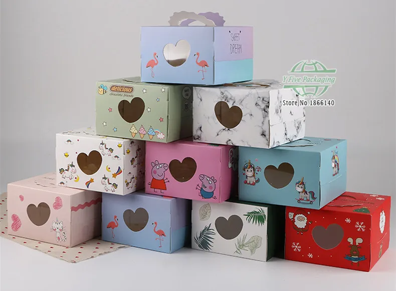 

4 inch paper cake box with window handle Kraft paper cheese cake box kids Birthday wedding home Party soldier supply 100pcs/lot