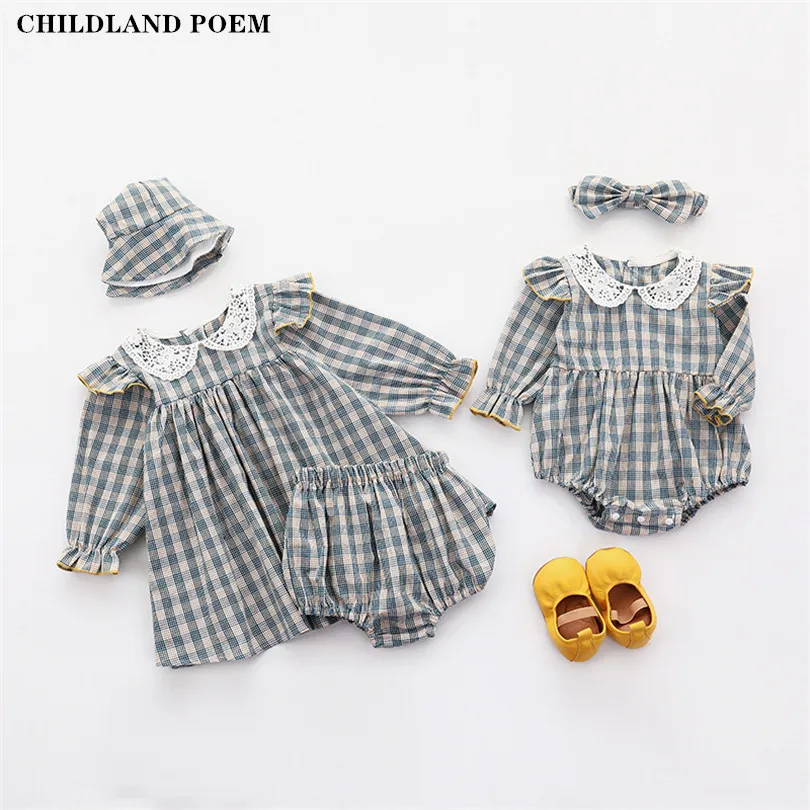 

Одежда для маленьких девочек, весна 2022, комбинезон для новорожденных, комбинезон с длинным рукавом в клетку, платье для маленьких принцесс, ...