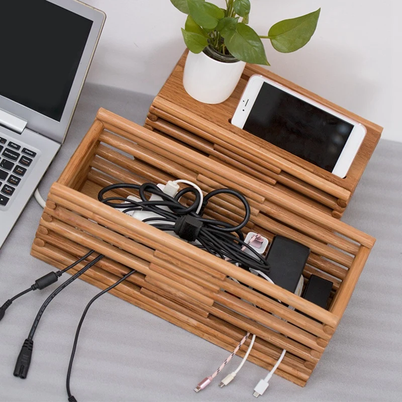 Продажа Деревянная коробка для хранения зарядного кабеля, шнур питания, полоса питания, коробки, аккуратный стол, органайзер для детей, домашние Дом...