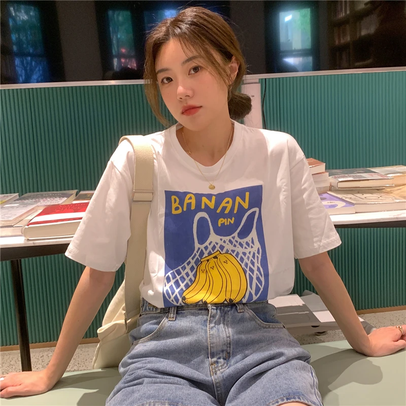 

Женская Корейская свободная Ретро Футболка Harajuku с мультяшными буквами в стиле Ins, женские футболки, топы, японская кавайная одежда Ulzzang для женщин
