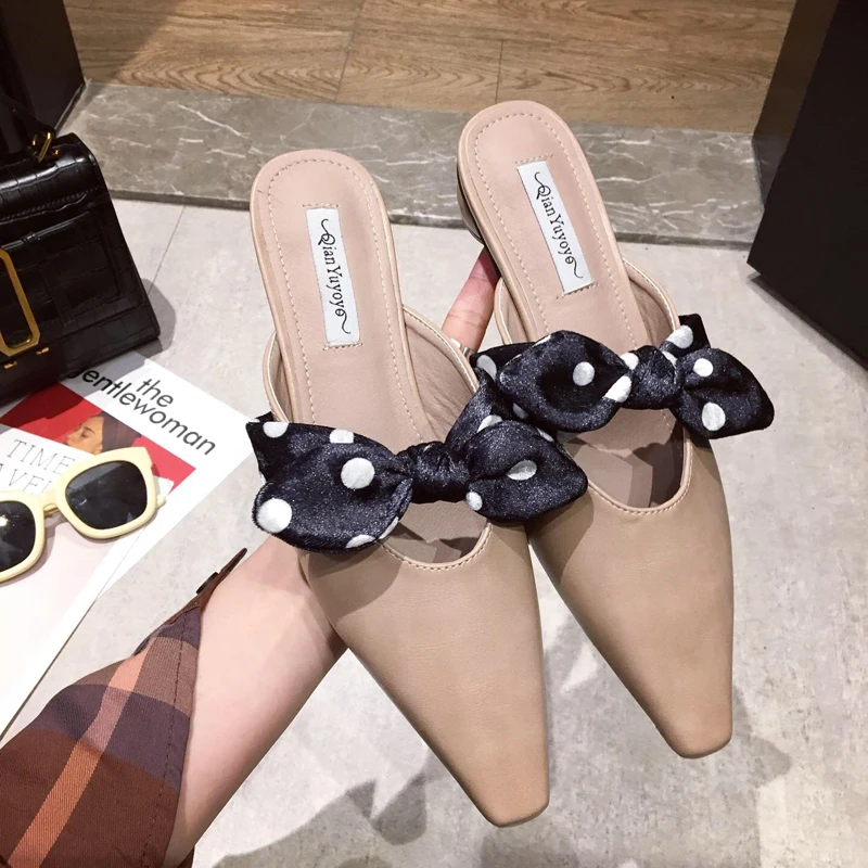 Женские шлепанцы без задника с острым носком дизайнерская обувь на низком