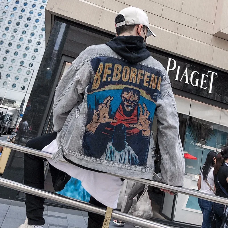 Мужская джинсовая куртка в стиле хип хоп| |