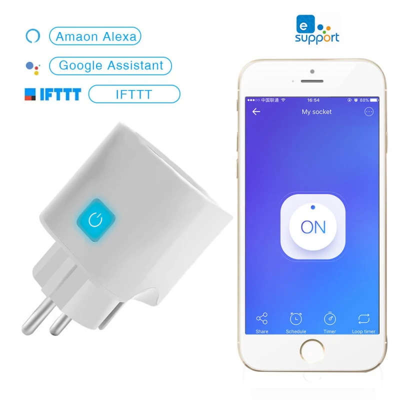 

WiFi EU Smart Plug 10A 250V Adapter Wireless Remote Voice Control Smart Home Timer Socket For Google Home Alexa Intelligence