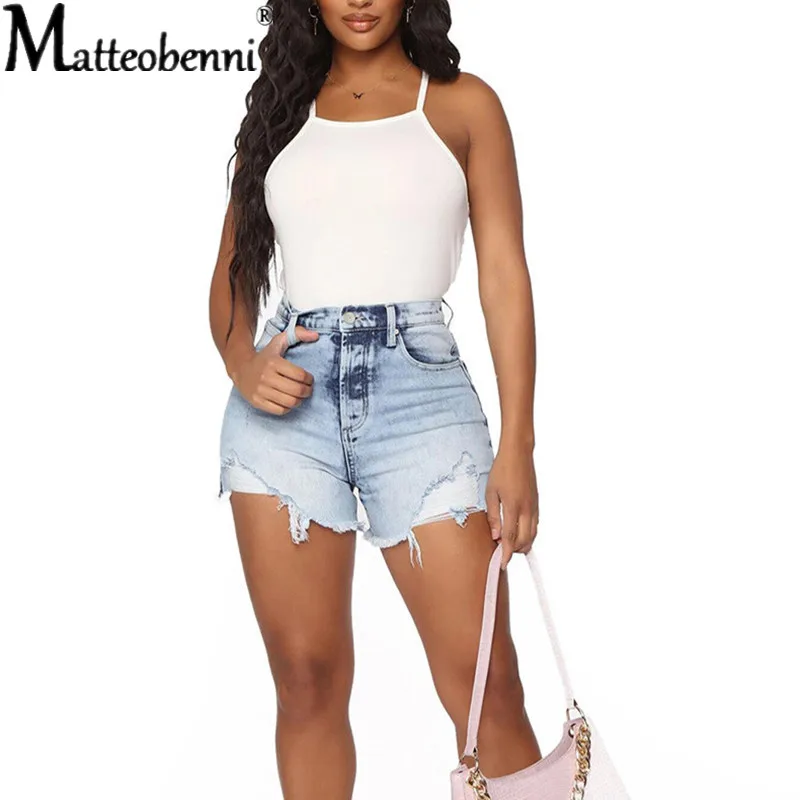 Streetwear Denim Shorts For Women 2021 Summer Fashion High Waist Ripped Cool With Tassel Pockets Casual Mini Short Jeans | Женская