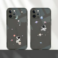 cute cartoon astronaut star space phone case for iphone 12 11 8 7 mini pro x xs xr max plus black transparent cover