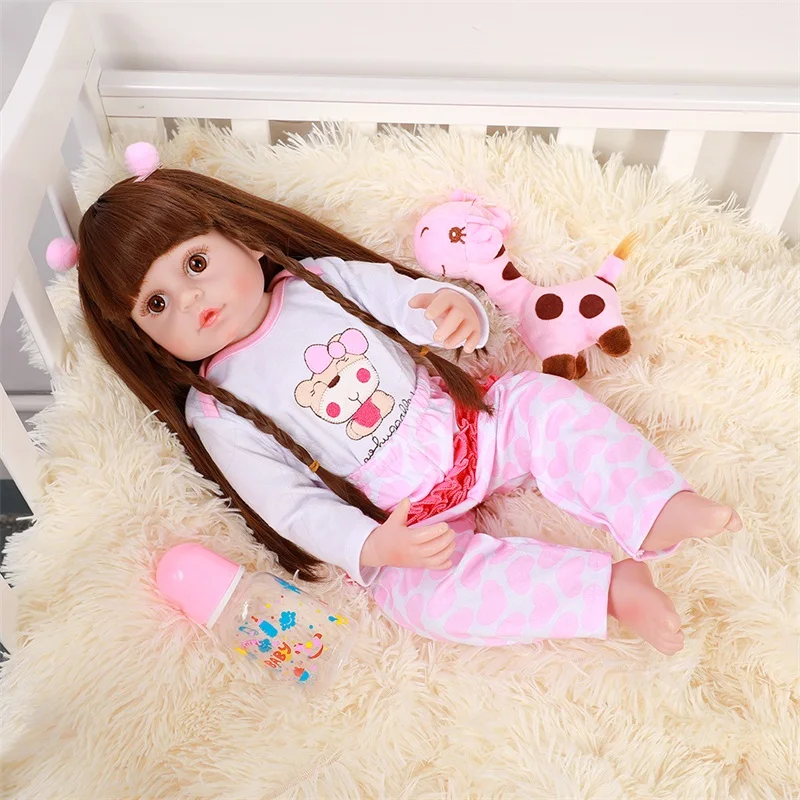 

22inch about 56cm Handmade Full Body Silicone Vinyl Baby Dolls Lifelike Reborn Baby Girl Toy Bear Clothes For Kids Best Toys