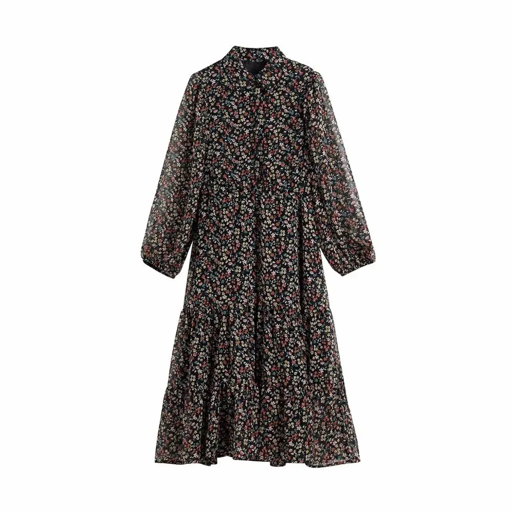 2020 новые женские элегантные отложной воротник с цветочной расцветкой на каждый