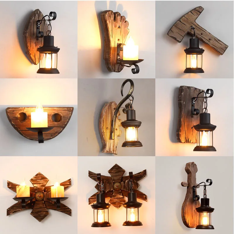 Настенная лампа archaize настенная для столовой кофейная цинская деревянная чайной