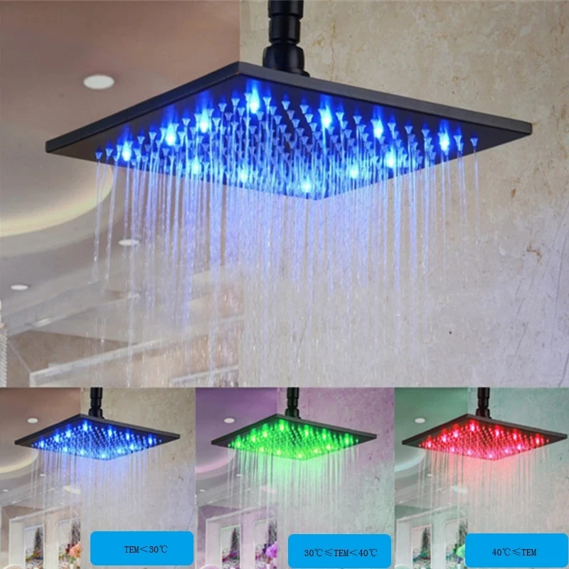 Wall Mount Black LED Shower Faucet Rainfall Set Bathtub Hot And Cold Mixer Crane Concealed Installation | Обустройство дома