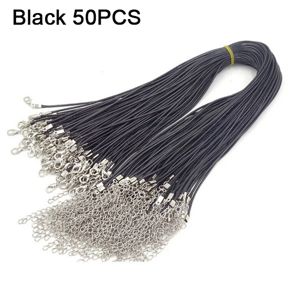 Black-50pcs Модная черная Коричневая Кожаная Вощеная веревка, шнур, ожерелье, цепочка, сделай сам, веревка, застежка-карабин, кожаные ювелирные цепочки - Цвет: Black-50pcs