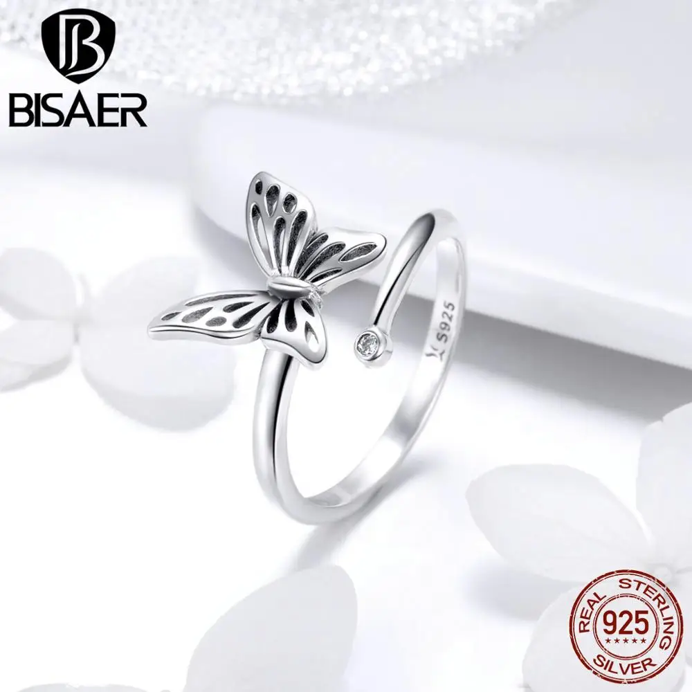 BISAER, коллекция животных, 925 пробы, Серебряная лиса, кошка, следы, кольца бабочки, ювелирные изделия с кристаллами, открытые женские кольца