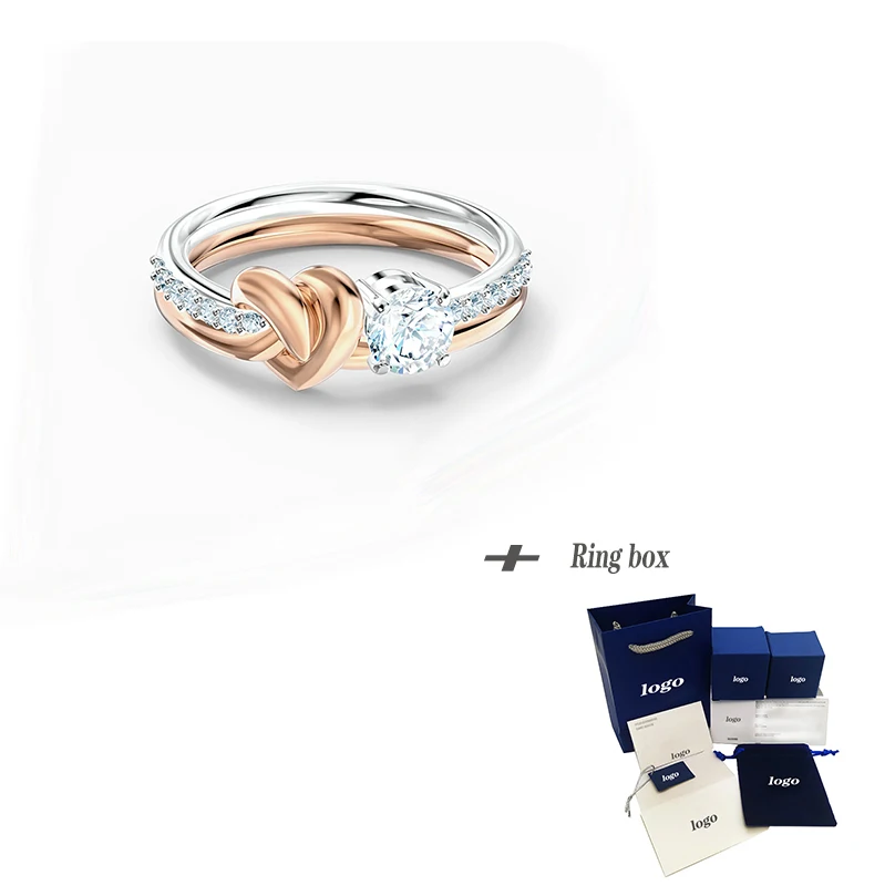 

Fashion SWA new LIFELONG HEART rose gold ladies ring heart-shaped crystal ring female wild engagement jewelry high-end gift