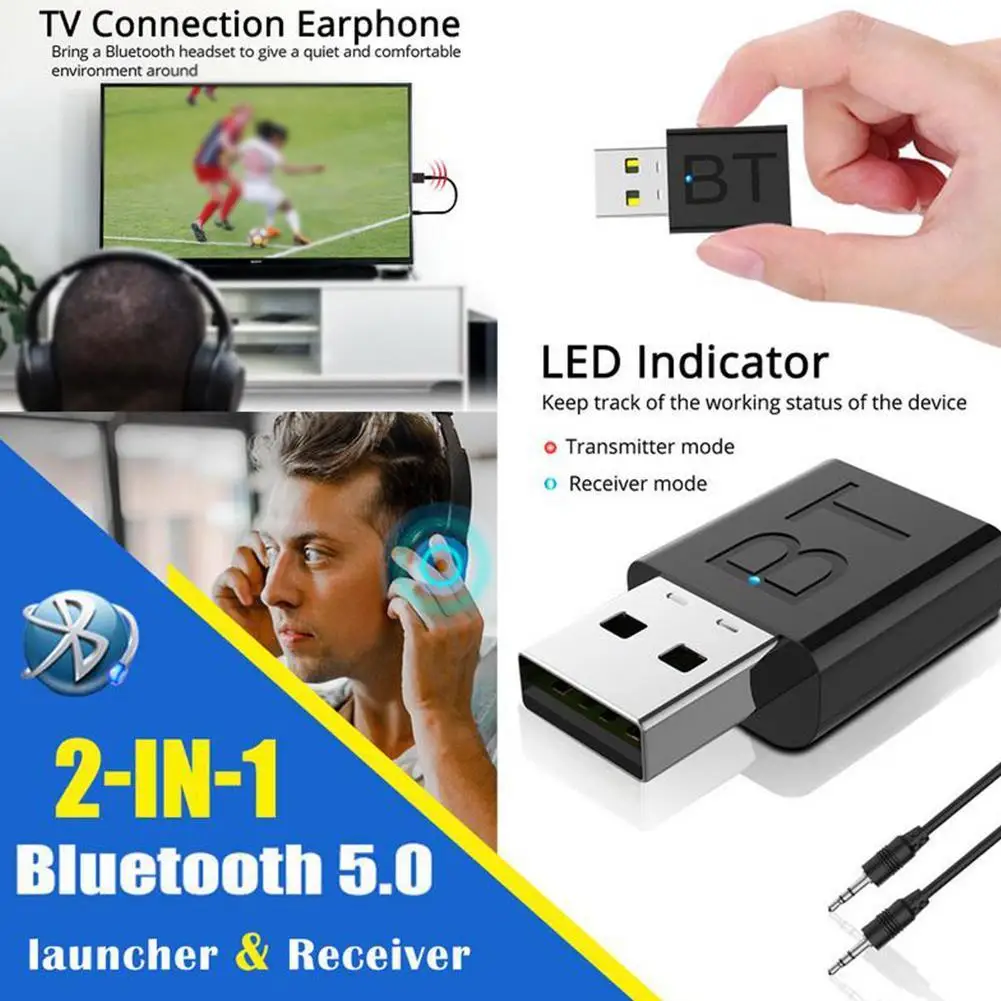 

New USB Wireless Bluetooth 5.0 Receiver Adapter Music Car Audio Adapter For TV 3.5mm AUX Stereo Headphone Speakers N1J4