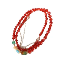 natural red jade vintage multi layer beads chunky chain choker necklace gold
