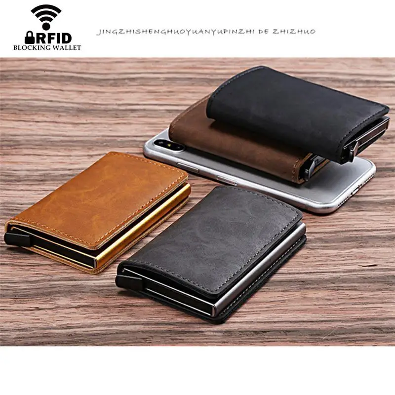

New Smart Wallet Business Card Holder Hasp Rfid Wallet Aluminum Metal Credit Business Mini Card Wallet Dropshipping Purses