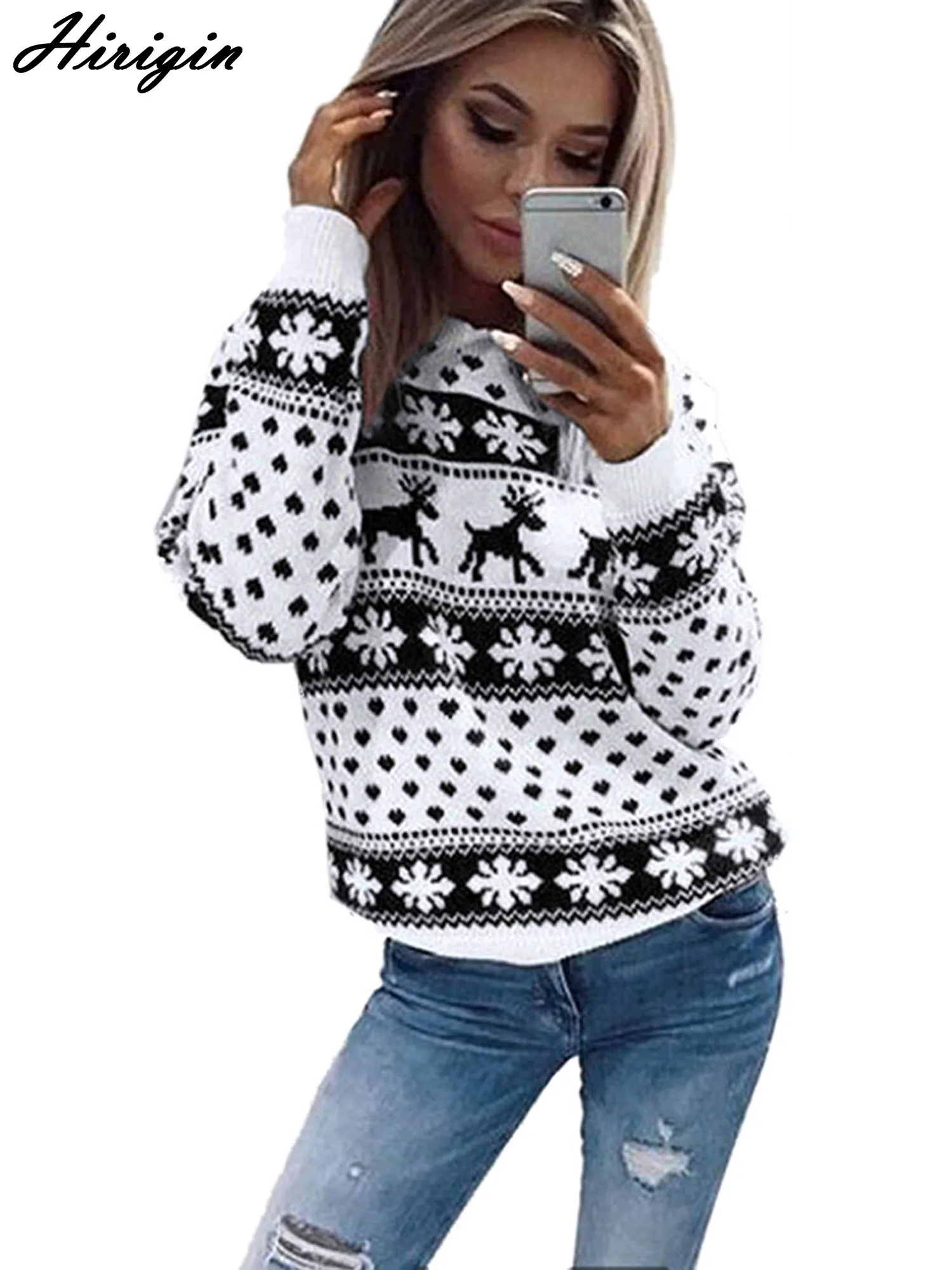 Женский теплый пуловер в рождественском стиле со снежинками Новинка Женская