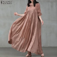 womens summer sundress zanzea 2022 kaftan pleated maxi dress casual half sleeve long vestidos female o neck robe