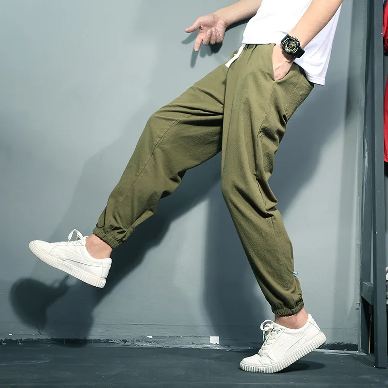 Брюки мужские льняные спортивные штаны повседневные облегающие брюки-султанки