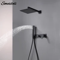 smesiteli brass matte black wall mounted 2function double switch hot and cold water concealed rain shower system bathroom faucet
