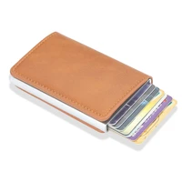 casual man card holder metal rfid credit card holder wallet aluminium pu leather business cardholder case blackbrown