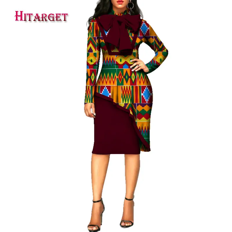 Женское платье с принтом в африканском стиле элегантное длинным рукавом модель