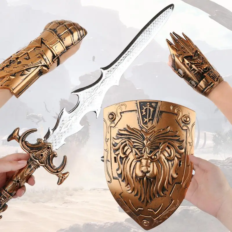 Children's Weapon Bronze War Gear Set Toy Knife Shield Wrist 3 Pieces/Set Combination Simulation Battle RPG Props | Игрушки и хобби
