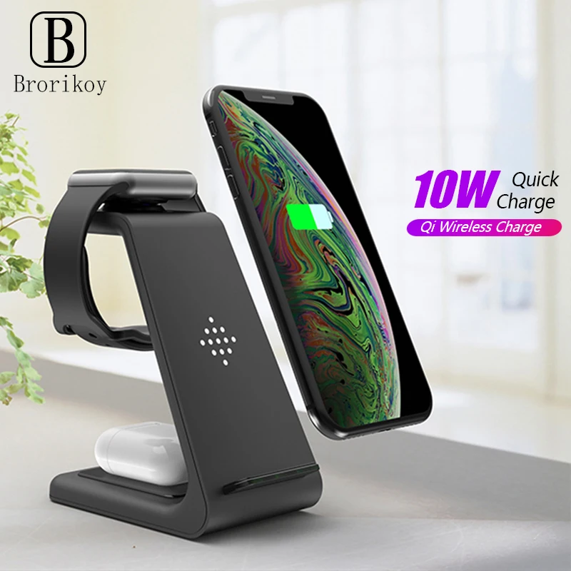 

3 in 1 Wireless Charger Station Dock Stand For iPhone 12 11 iWatch Airpods 5 4 3 Desk Wireless Charger For Samsung Galaxy Buds