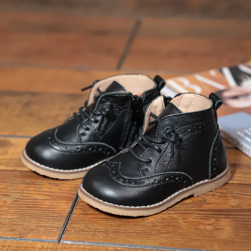 

Genuine Leather Children Ankle Martin Boots 2021 Autumn Winter New Fashion Girls Outdoor Warm Shoes with Fur Boys Kids Booties