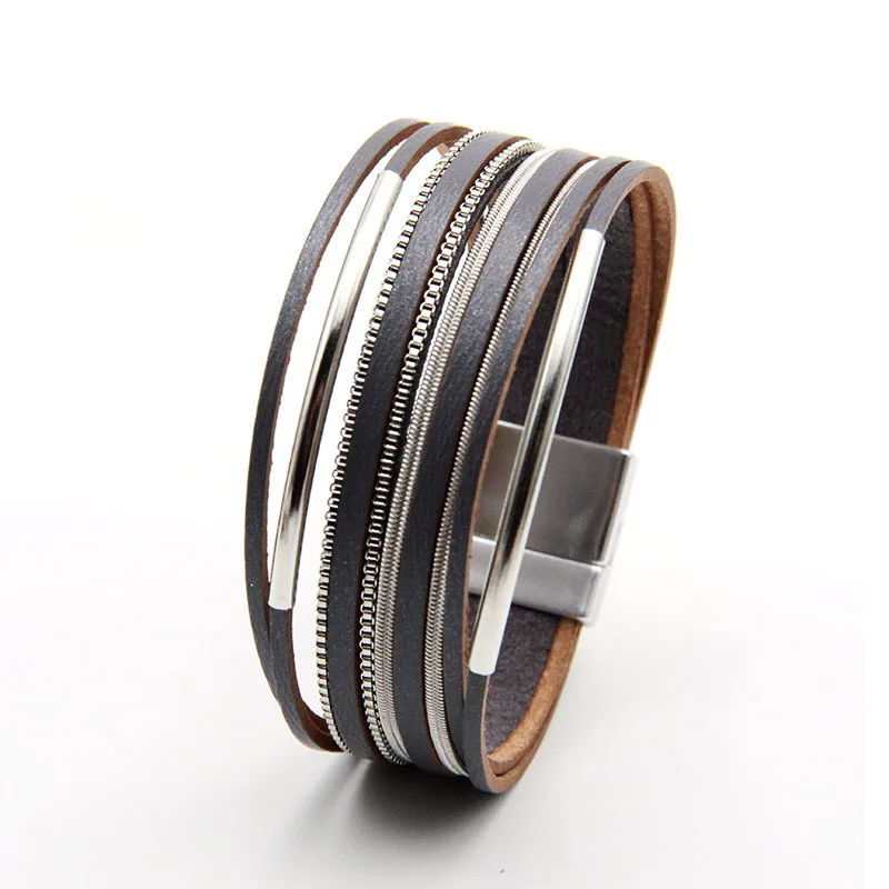 

European And American Popular High-grade Copper Tube Multi-layer Braided Rope Leather Simple Bracelet For Women