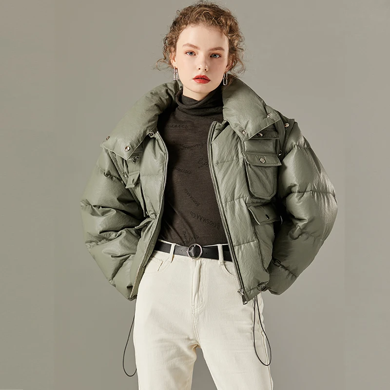 

2021 Women's Winter Down Jacket 90% White Duck Down Coat Female Short Real Sheepskin Leather Jackets Women Abrigo Mujer Pph2753
