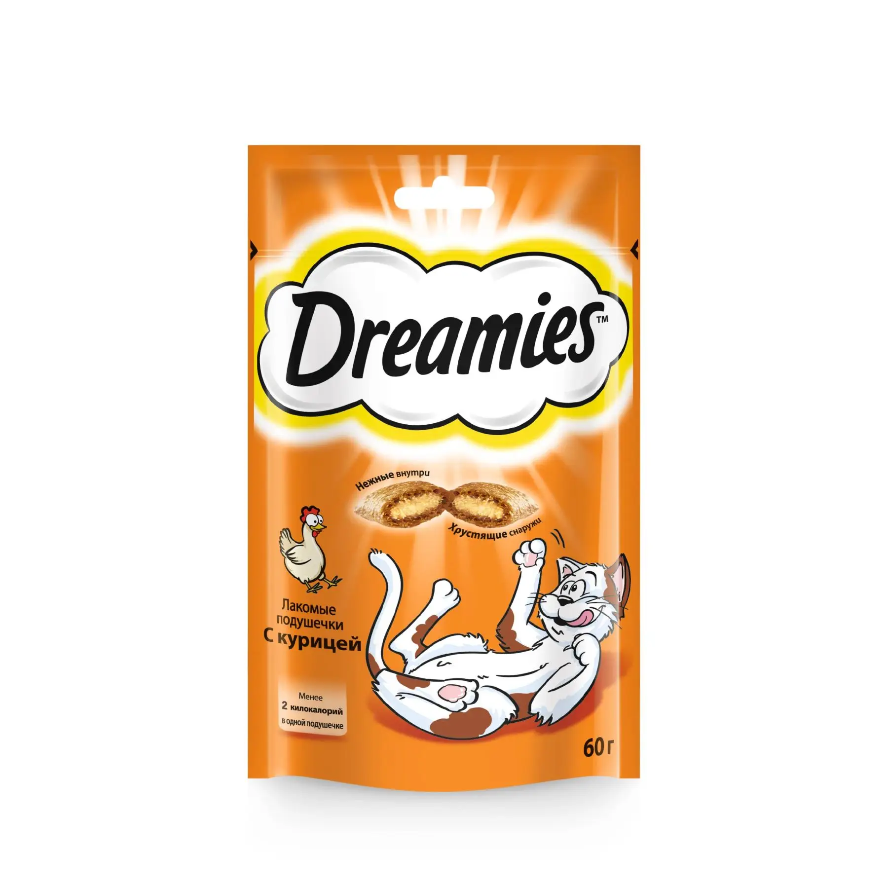 Лакомство для кошек Dreamies подушечки с курицей 6 шт по 60г|Кошачьи лакомства и