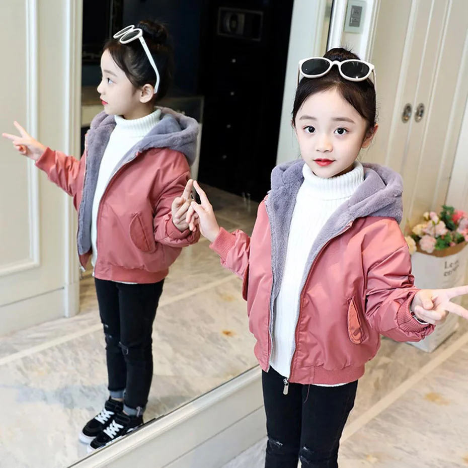 Пальто для девочек плотное теплое пальто худи детская верхняя одежда с меховым