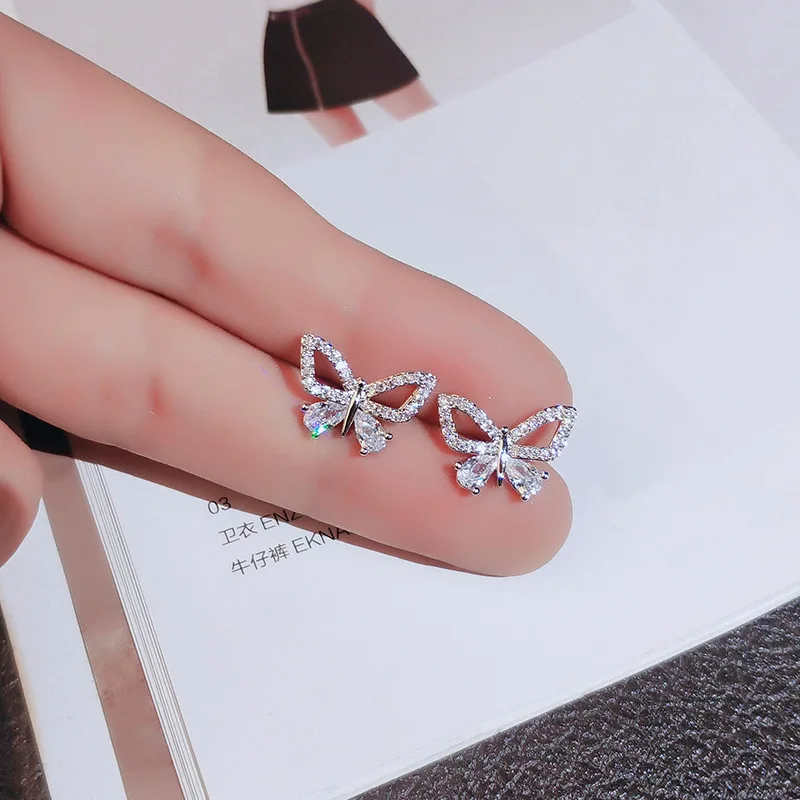 

Utimtree Luxury Butterfly Stud Earrings for Women Cubic Zirconia Earring Sterling-Silver-Jewelry brincos