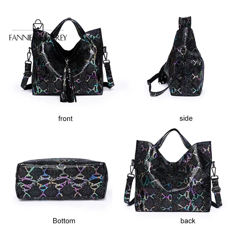 

Fashion Shoulder Women Bags Large Torebki Damskie Pu Leather Handbag High Quality Serpentine Designer Crossbody Bag With Tassel